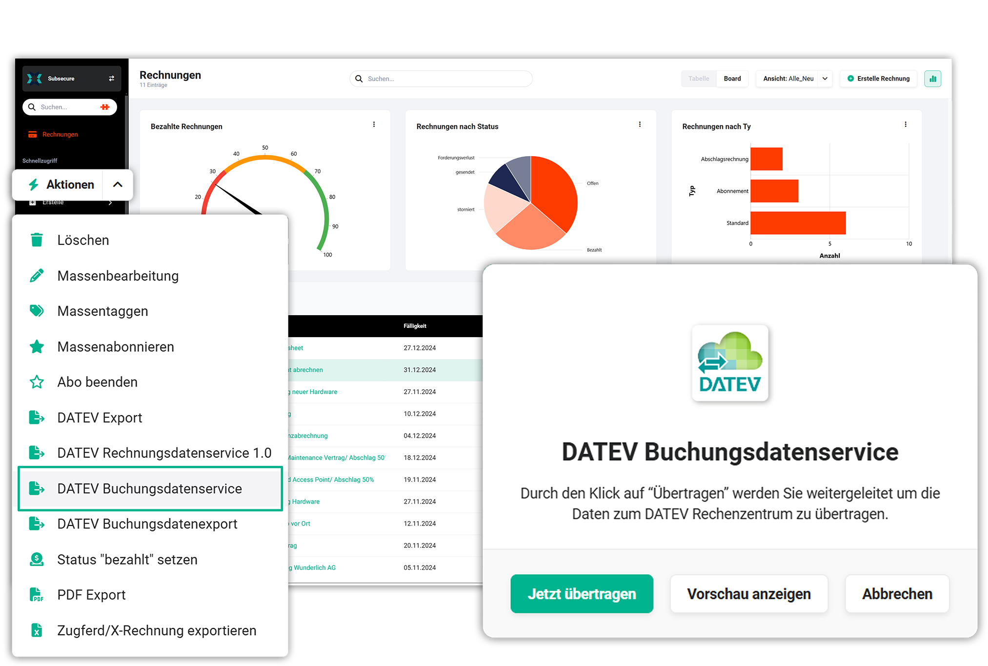 Automatisierte Rechnungsübertragung an DATEV Unternehmen Online