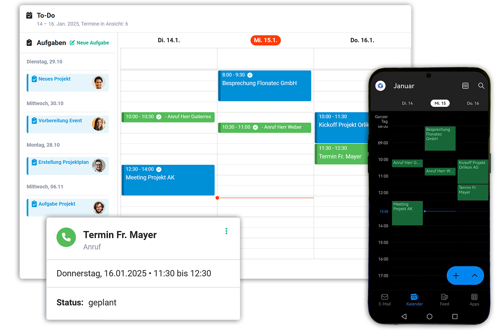 Mit brainX und Microsoft 365 planen Sie Aufgaben, Termine und Meetings reibungslos – zentral und teamübergreifend.